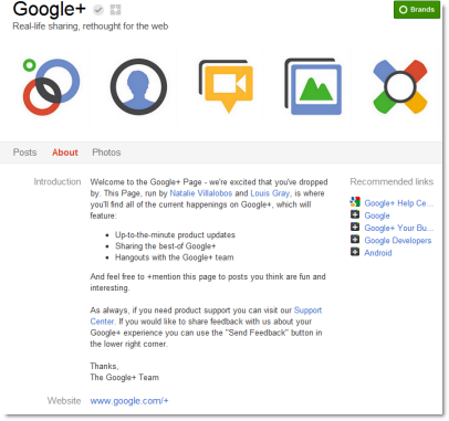 Google+ Pages About Tab