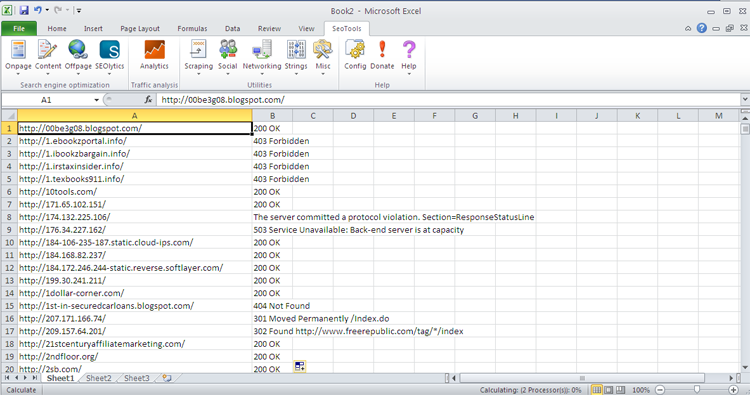 Checking backlinks right from Excel