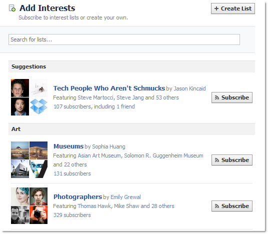 Facebook Interest Lists